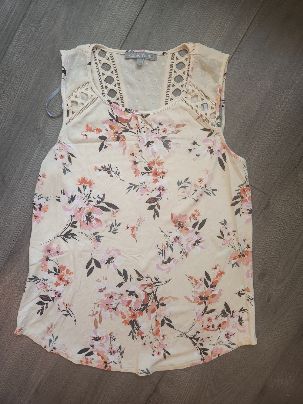 Daniel Rainn Cream Floral Lace-Trim Sleeveless Top Size PS